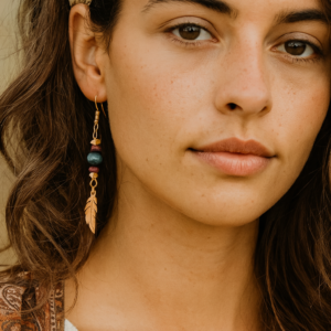 Boucles d'oreilles plumes et oeil de faucon