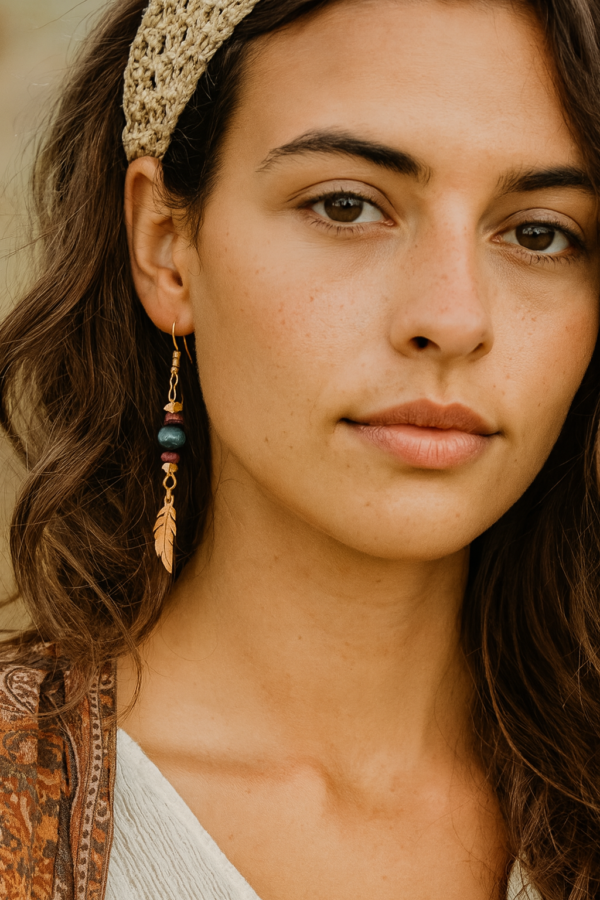 Boucles d'oreilles plumes et oeil de faucon