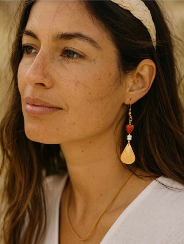 Boucles d'oreilles coeur jaspe rouge
