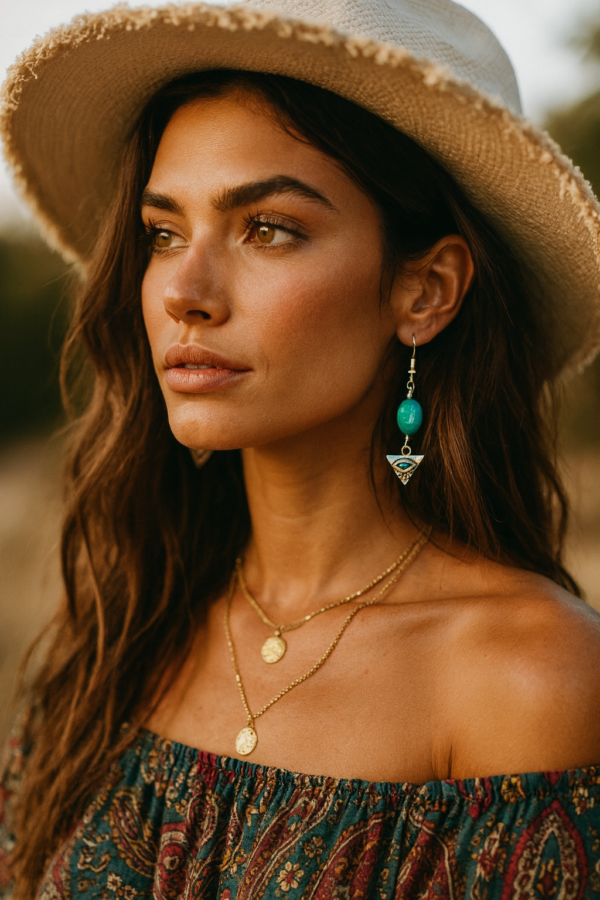 Boucles d'oreilles Oeil de la providence avec pierre d'Amazonite