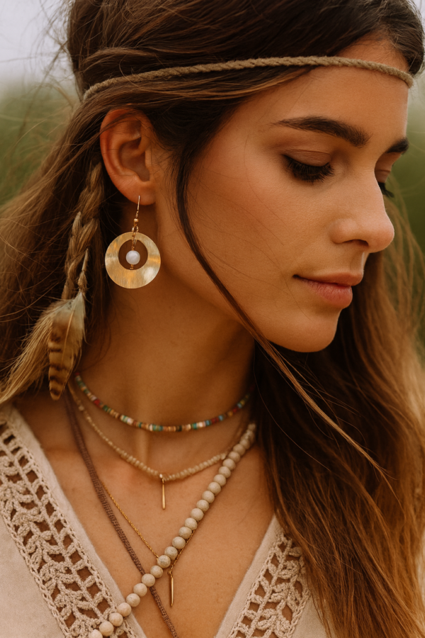boucles d'oreilles doré en nacre