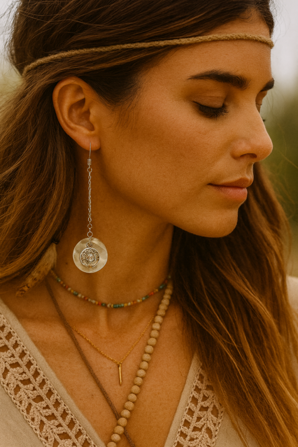 Boucles d'oreilles arbre de vie et nacre