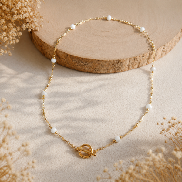collier nacre et hématite doré