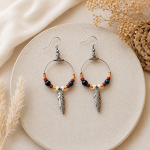 Boucles d'oreilles "Esprit Nature" - Œil de Faucon & Plume