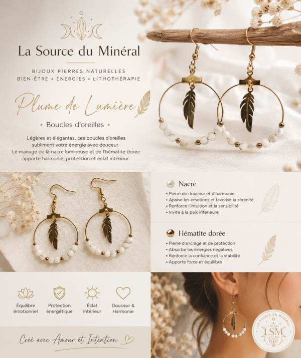 descriptif boucles en plumes et nacre
