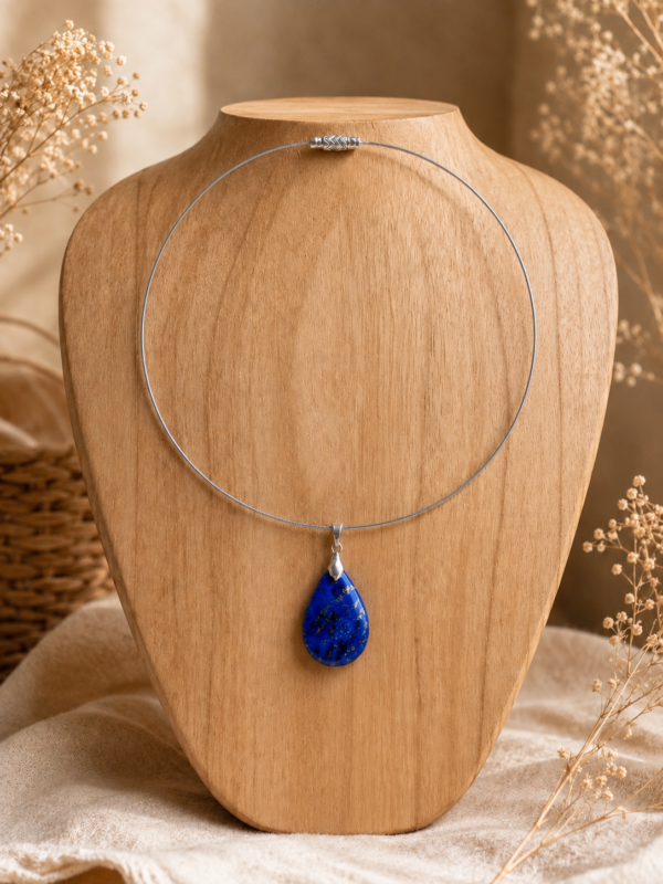 collier acier lapis lazuli