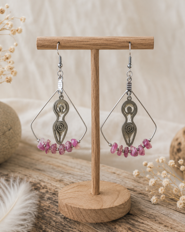 boucles d'oreilles rubellite et feminin sacré