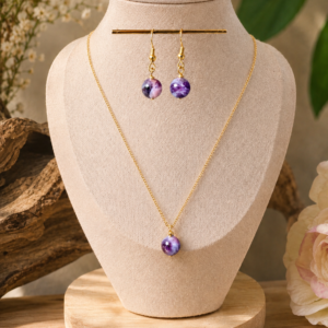 parure collier et boucles d'oreilles amethyste chevron