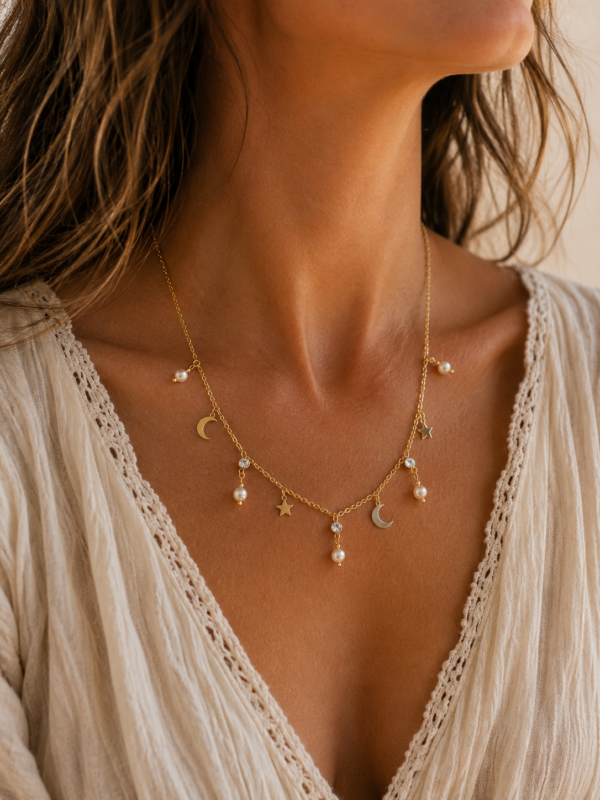 Collier "Éclat Céleste" - Nacre caramel facettée