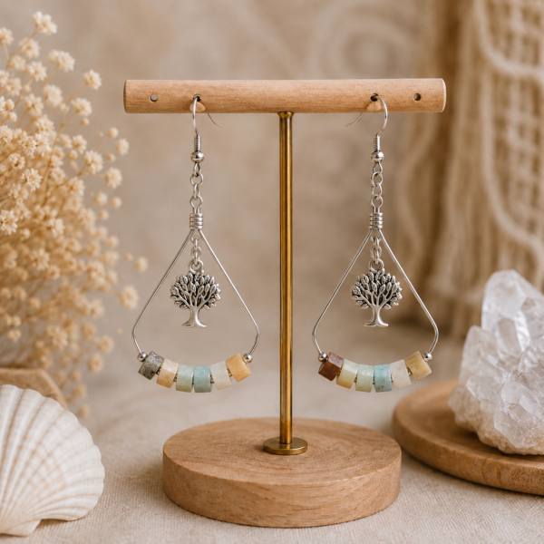 EB5DB84E-CA80-4460-BC8D-9894752E4935 Boucles d’oreilles "Racines de Sérénité" - Amazonite & Arbre de Vie