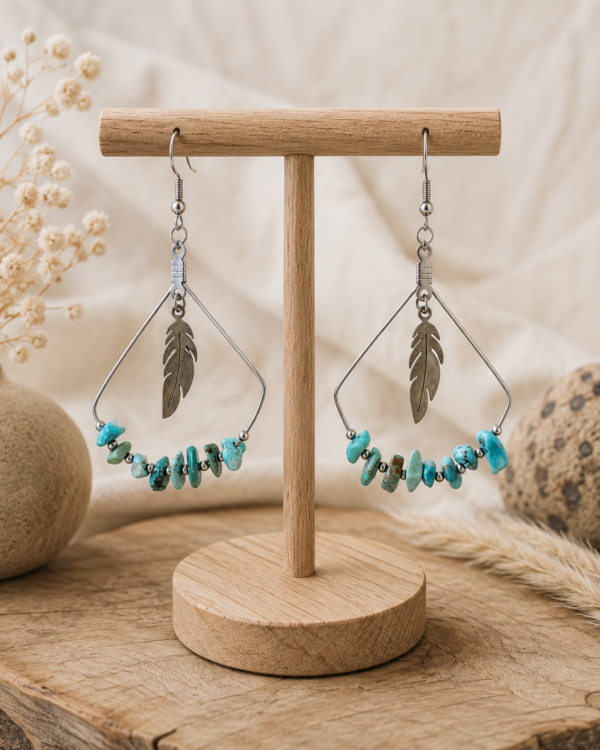 EC479E5E-70B9-455C-9627-37B85499CAC6 Boucles d'oreilles plumes et turquoise africaine