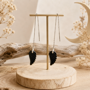 boucles d'oreilles onyx ailes