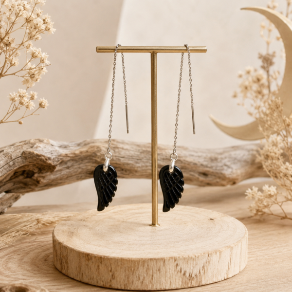 boucles d'oreilles onyx ailes